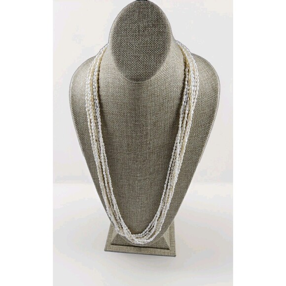 Freshwater Multi Strand Rice Pearl Sterling Silver Long Necklace - Picture 1 of 11
